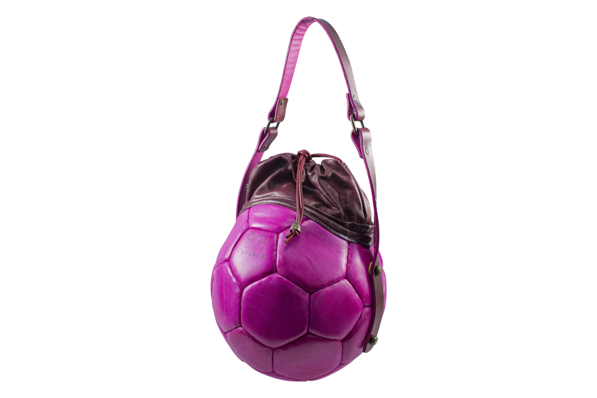 PANGAEA Round Bag fucsia con chiusura bordeaux, vista tre quarti